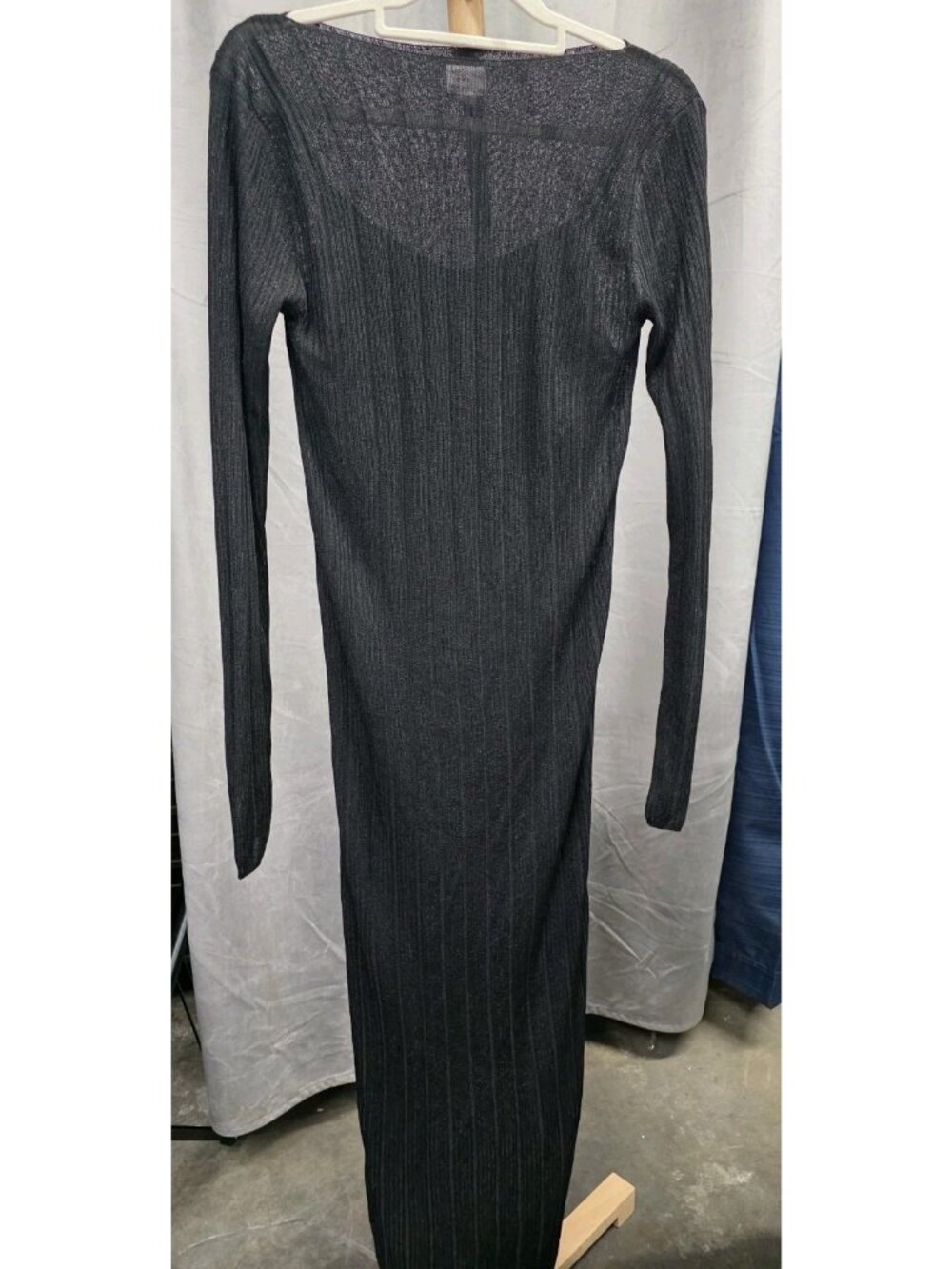 A New Day Black Rib Knit Maxi Dress Sheer Long Sleeve Bodycon XS NWT. WL341